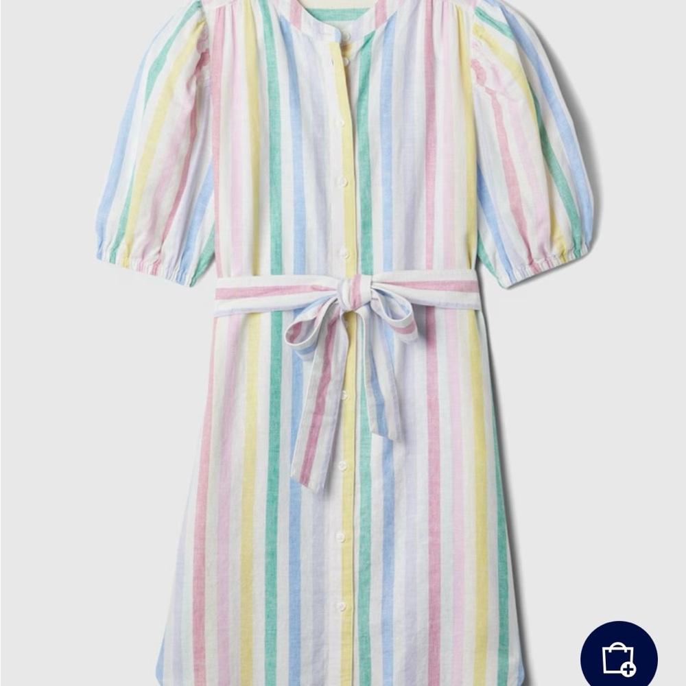 Linen-Cotton Puff Sleeve Mini Shirtdress